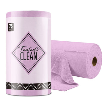 Fantasticlean Microfiber Cleaning Cloth Roll -75 Pack, Tear Away Towels, 12'' X 12'', Reusable Washable Rags (Purple)