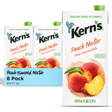 Kerns Peach Juice Nectar - Peach Nectar Made with Fresh Fruit Puree - Fruit Juice Concentrate for Smoothie Mix  Cocktail Mixers & Kids Drinks & Beverages - 64oz  8 Pack Carton