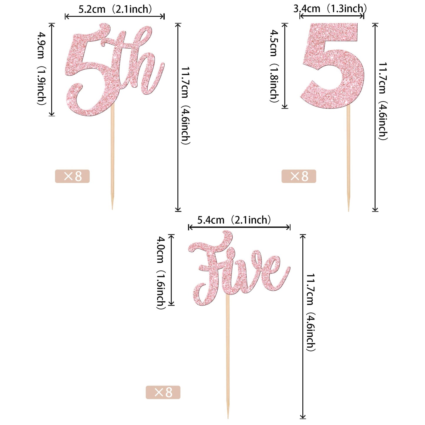 24 Pcs 5Th Birthday Cupcake Toppers Glitter Five Birthday Cupcake Picks Number 5 Cake Toppers For Baby Shower Kids 5Th Birthday