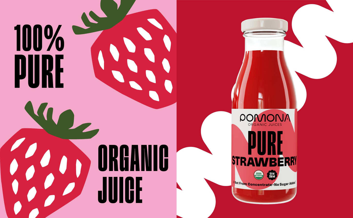 Pomona Organic Strawberry Juice (Pack of 12), Cold Pressed USDA Organic Juices with 100% Strawberries, No Added Sugar, Not From