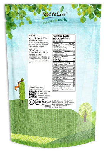 Food To Live Yellow Polenta, 6 Pounds - Finely Ground Cornmeal. Product Of Italy. Easy To Cook. Creamy, Smooth Texture. Rich In