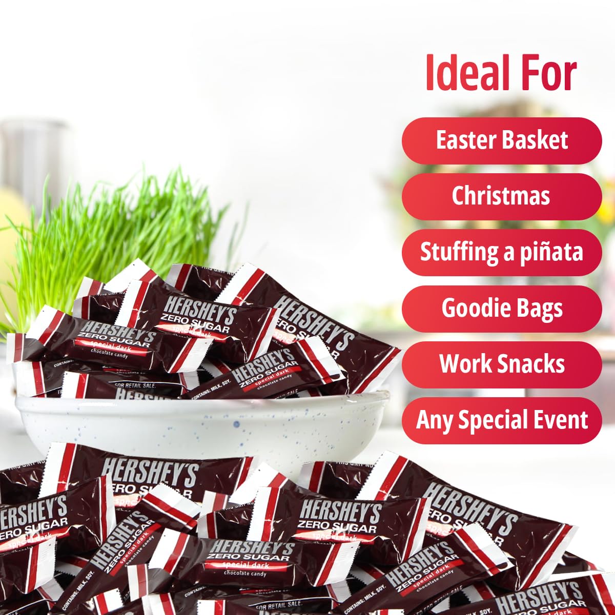 hersheyZero sugar - 2 pounds - Special Dark Chocolate Candy Bulk Pack Individually Wrapped Hershy Sugar Free Chocolate Candy Bar Snack Size for Office Cravings.