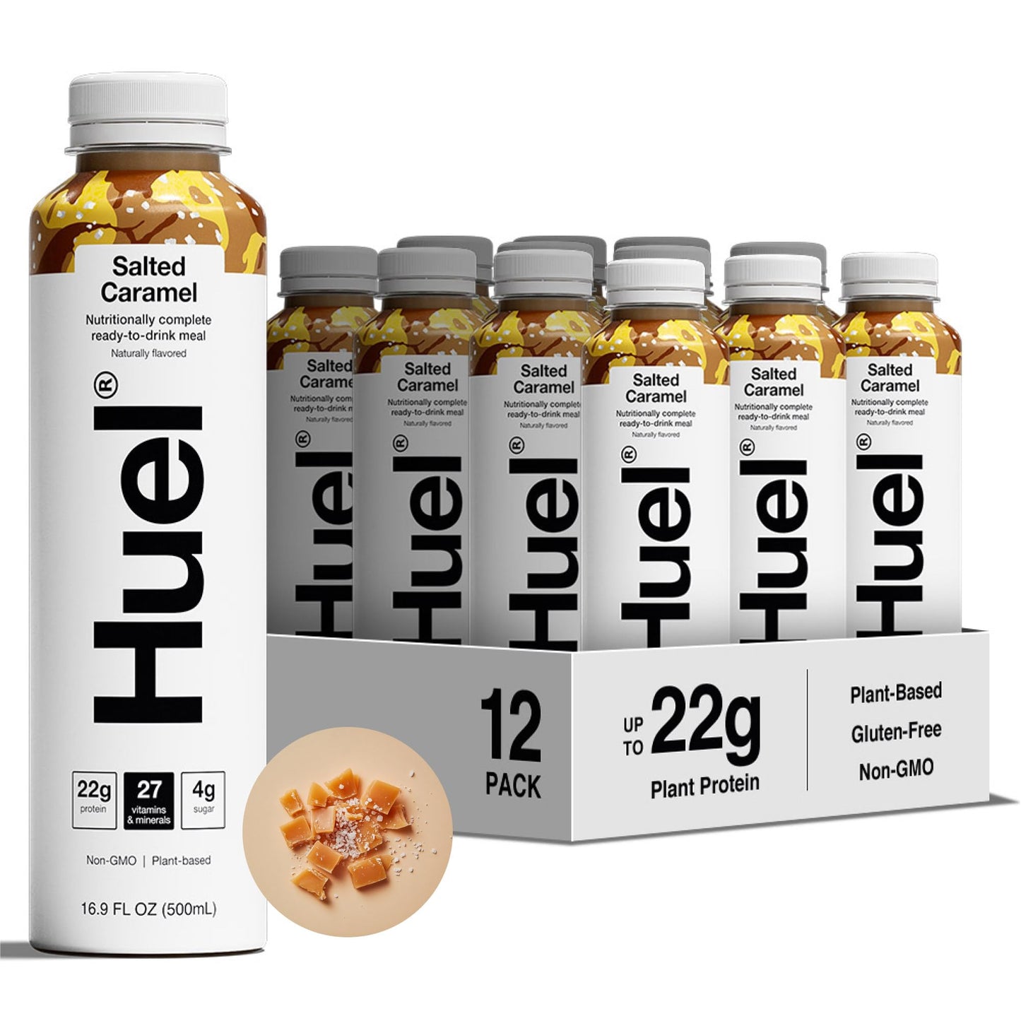 Huel Ready-to-Drink | Salted Caramel Meal Replacement Drink | High Protein Drink | Nutritionally Complete  Low Sugar  High Fiber  Plant Based  Vegan  Healthy | 22g Protein Per Bottle  16.9 Fl Oz (12 Pack)