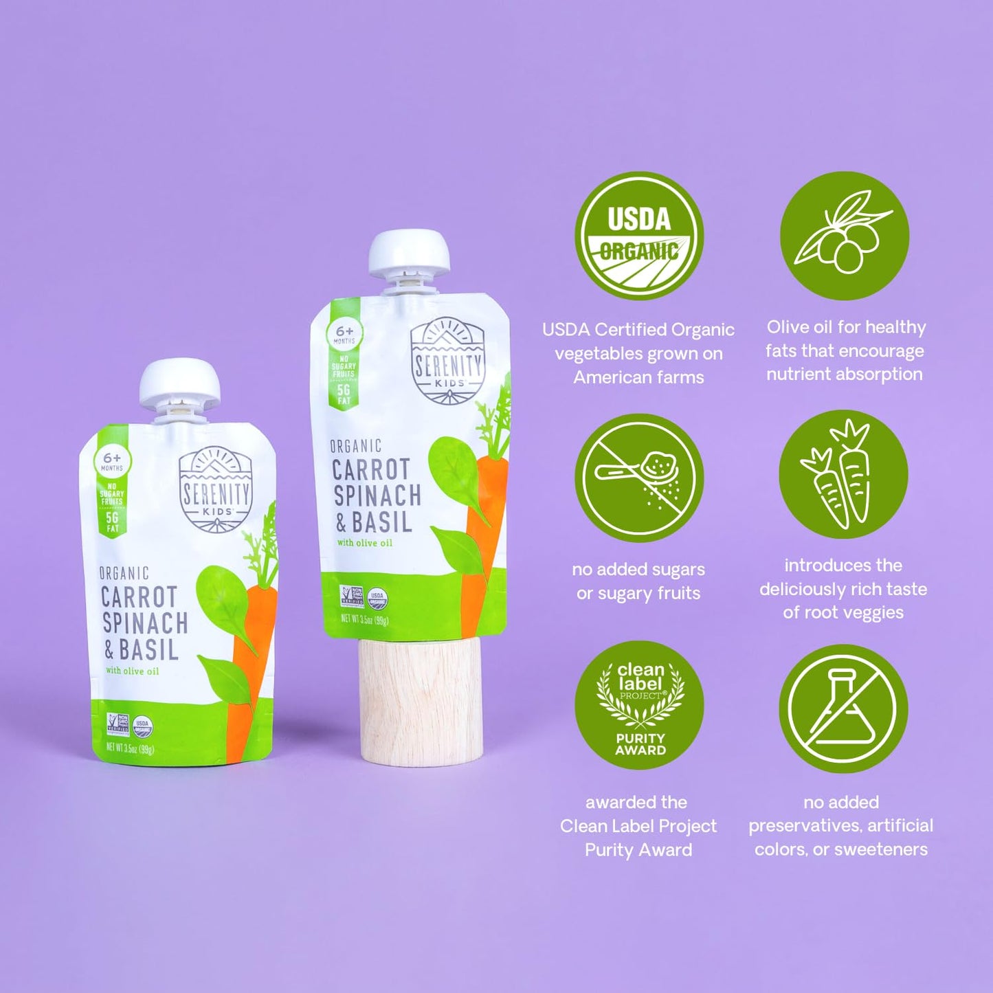 Serenity Kids 6+ Months Certified Organic Baby Food Pouches Veggie Puree  No Sugary Fruits Or Added Sugar  Allergen Free  3.5 Ou