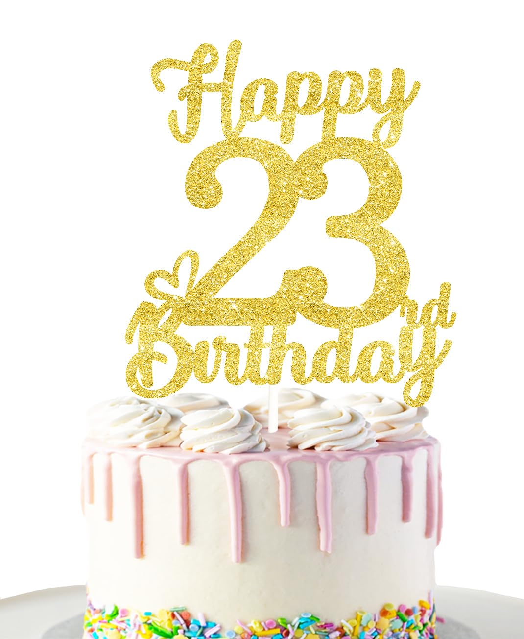 23 Birthday Cake Toppers - Gold Glitter, 23Rd Birthday Decorations For Men & Women