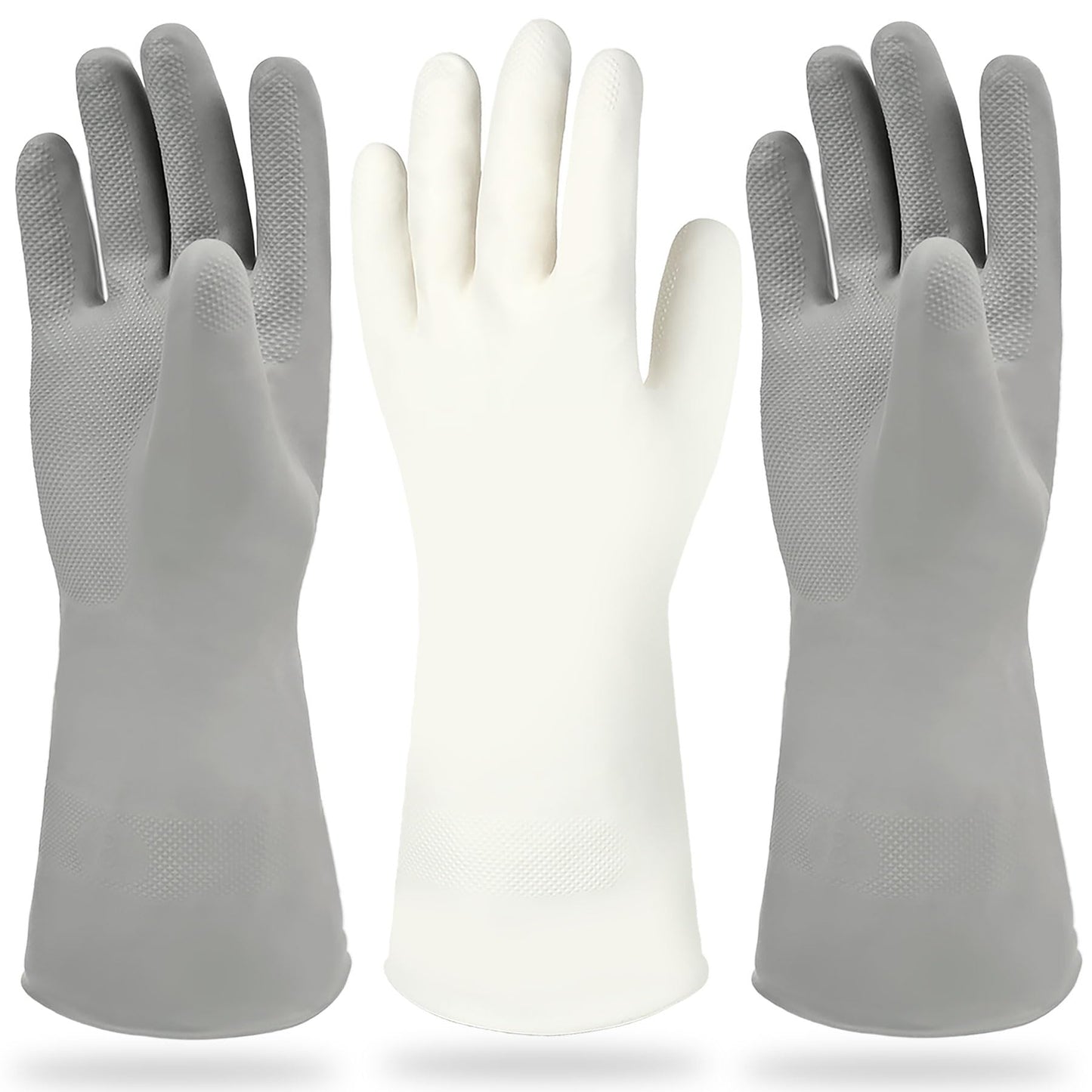 Cleanbear Cleaning Gloves Latex Free Rubber Gloves Reusable Lightweight And Durable Set Of 3 With 2 Pairs Of Gray Gloves And 1 P