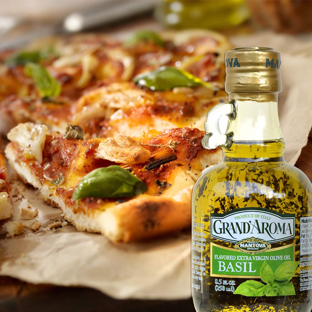 Mantova GrandAroma Basil Flavored Extra Virgin Olive Oil, made in Italy, cold-pressed, 100% natural, heart-healthy cooking oil p