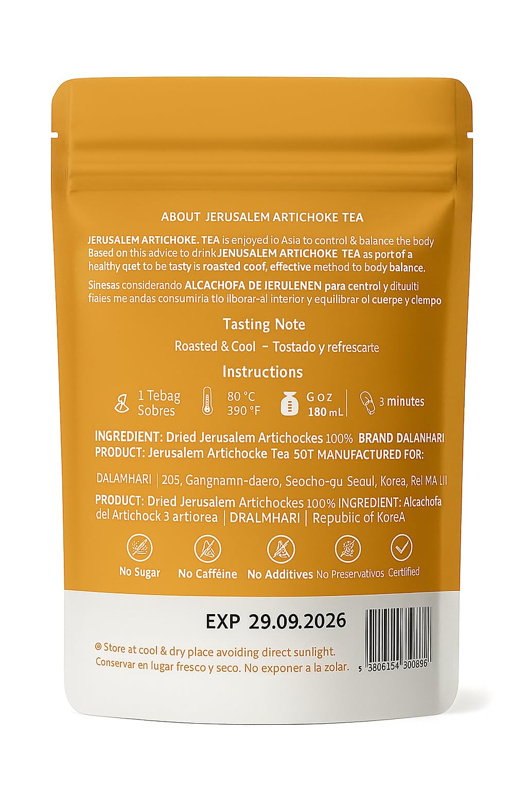 DALAMHARI Jerusalem Artichokes Tea Bags - 30 Count, Decaf, Smooth Move, Ballerina, Chicory Root, Burdock Root, Sugarproof