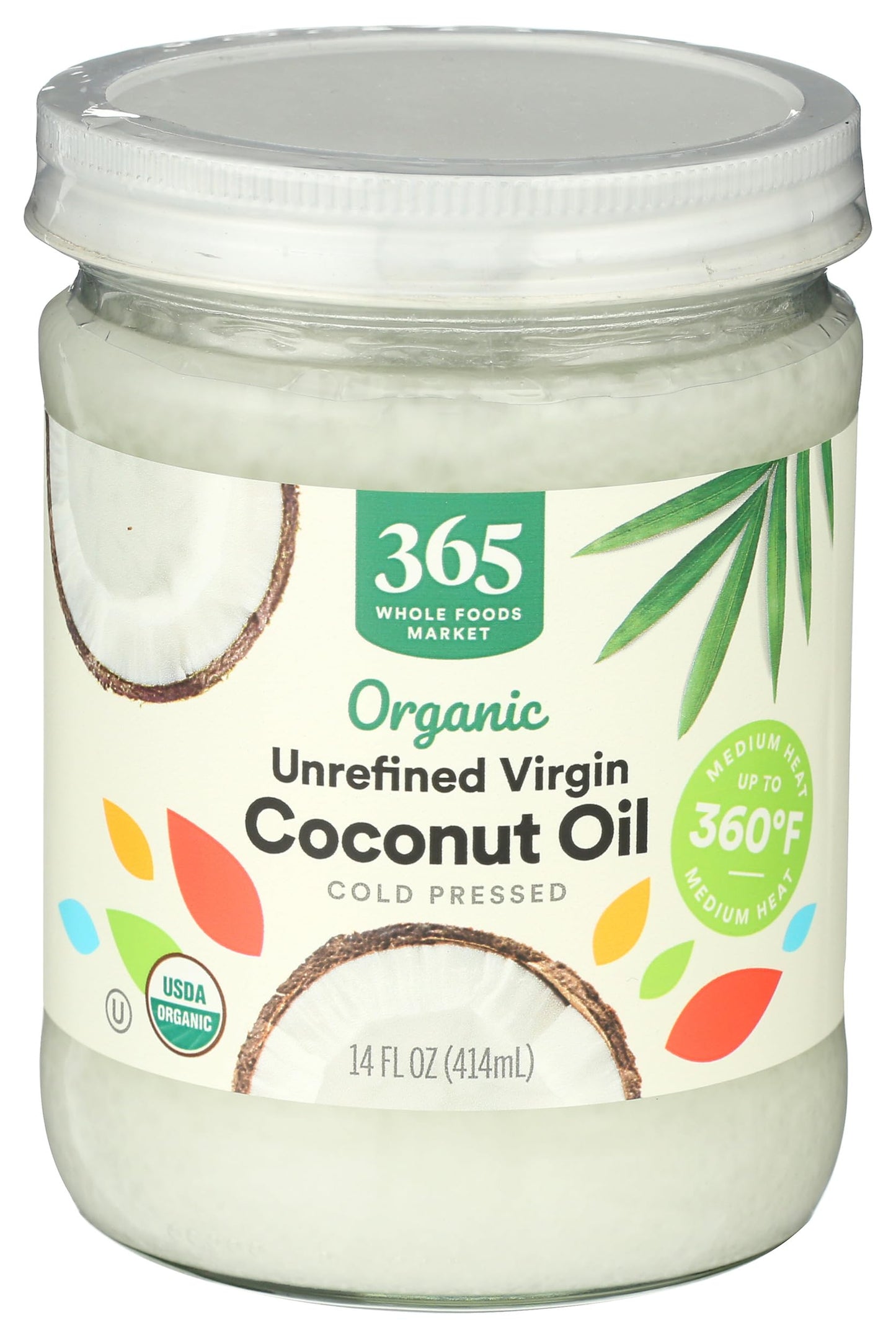 365 by Whole Foods Market Organic Unrefined Virgin Coconut Oil, 14 Fl Oz - Pure, Natural Cooking Oil, Non-GMO, Vegan