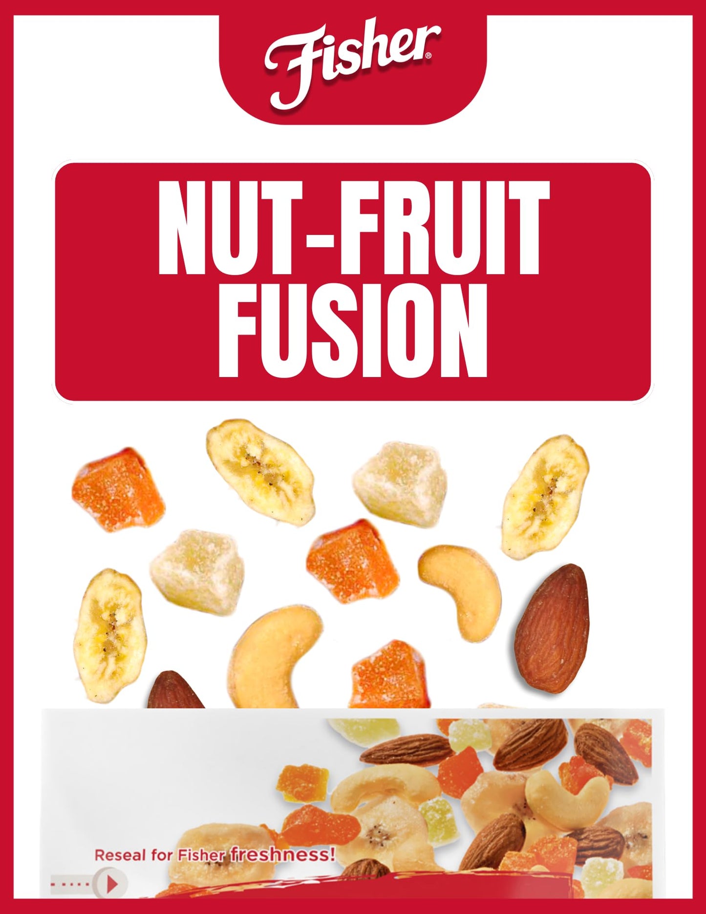 Fisher Snack Tropical Trail Mix, 3.5 Ounces (Pack Of 6), Banana Chips, Almonds, Cashews, Dried Sweetened Pineapple And Mango, Re