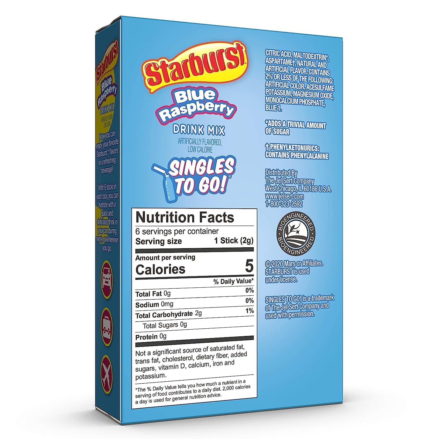 Starburst Blue Raspberry Singles To Go Drink Mix, 0.59 Oz, 6 Ct (Pack Of 16)