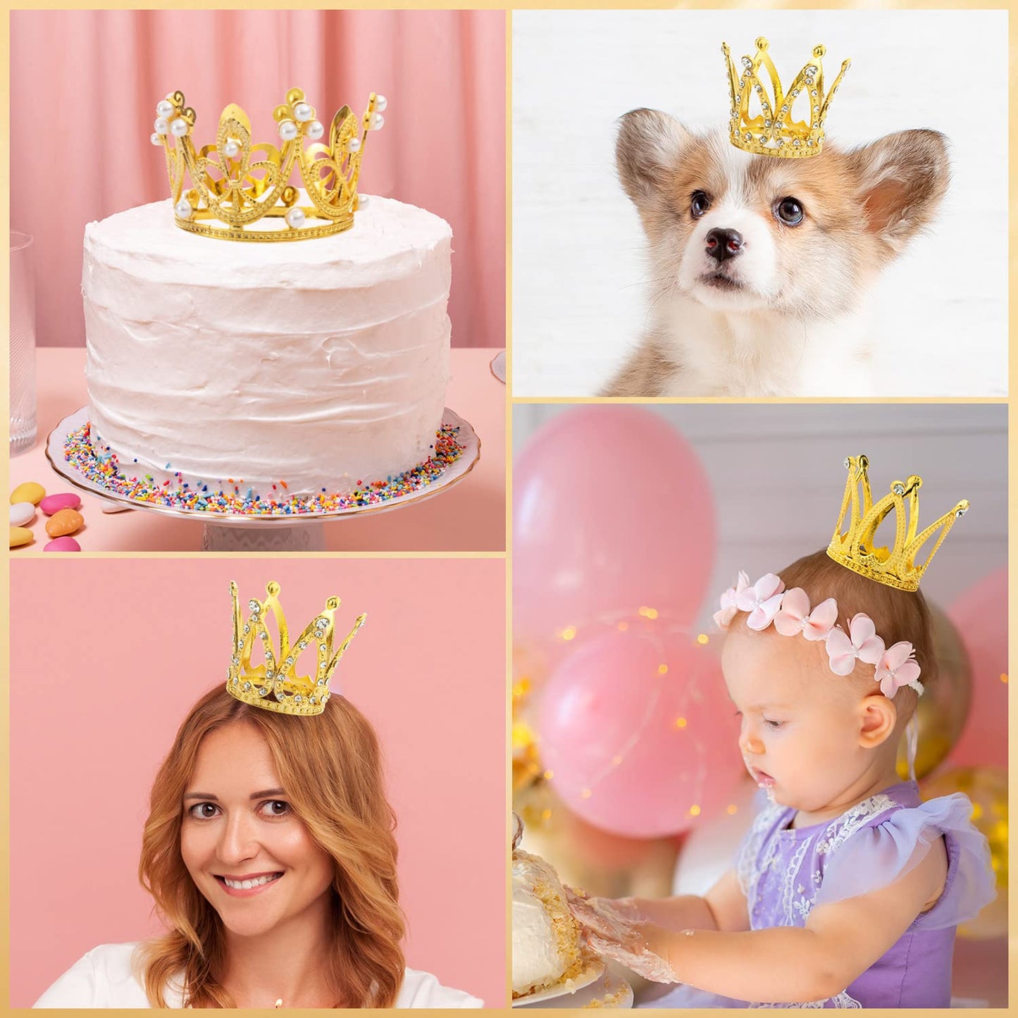 15Pcs Crown Cake Topper, Gold Silver Mini Crowns, Small Crystal Pearl Cupcake Toppers For Flower Arrangements Cupcake Baby Showe