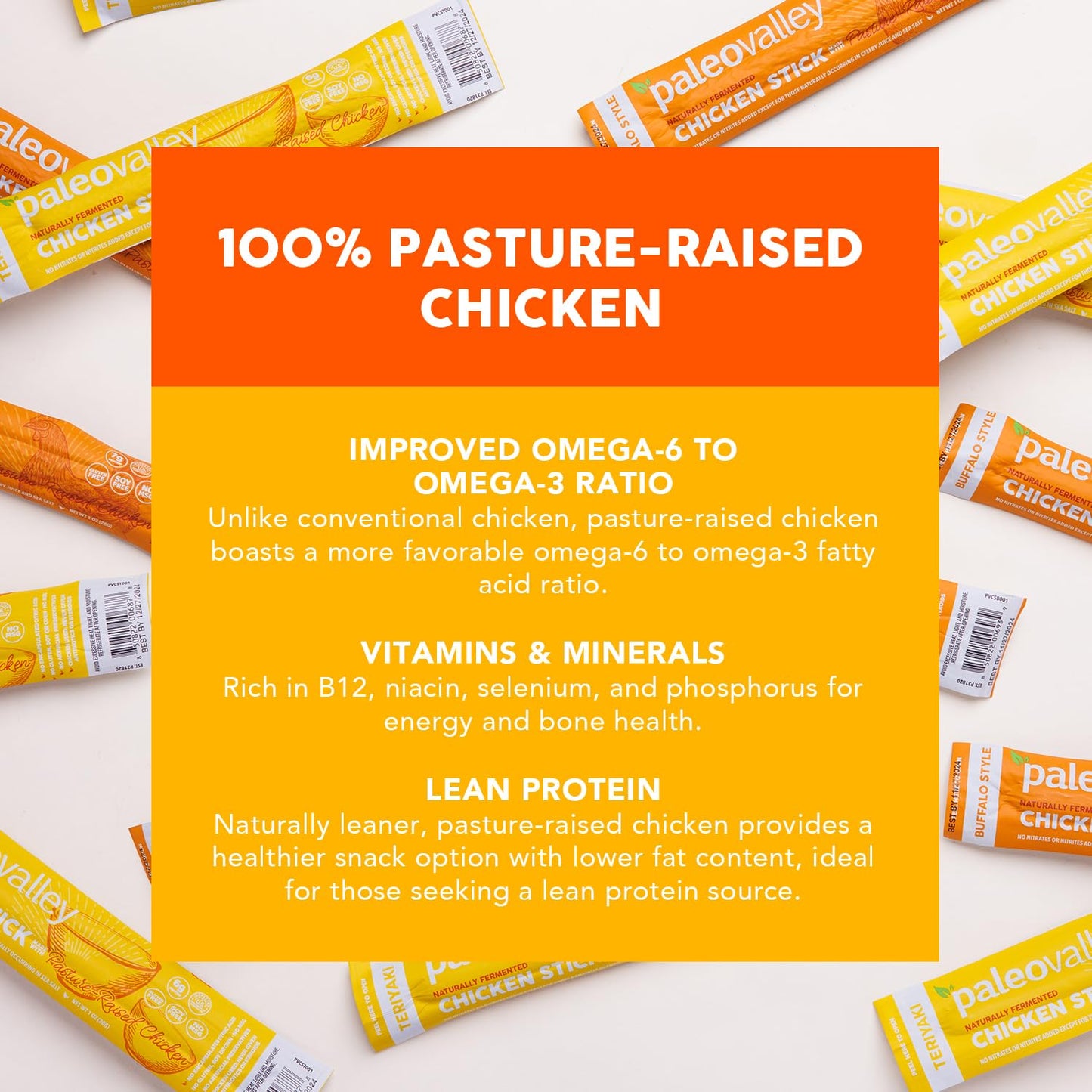 Paleovalley Pasture-Raised Chicken Sticks - 10 Pack - 7g Protein per Stick - Keto-Friendly  Paleo  Gluten-Free  Nitrate-Free - On-the-Go Snack (10 Pack  Teriyaki)