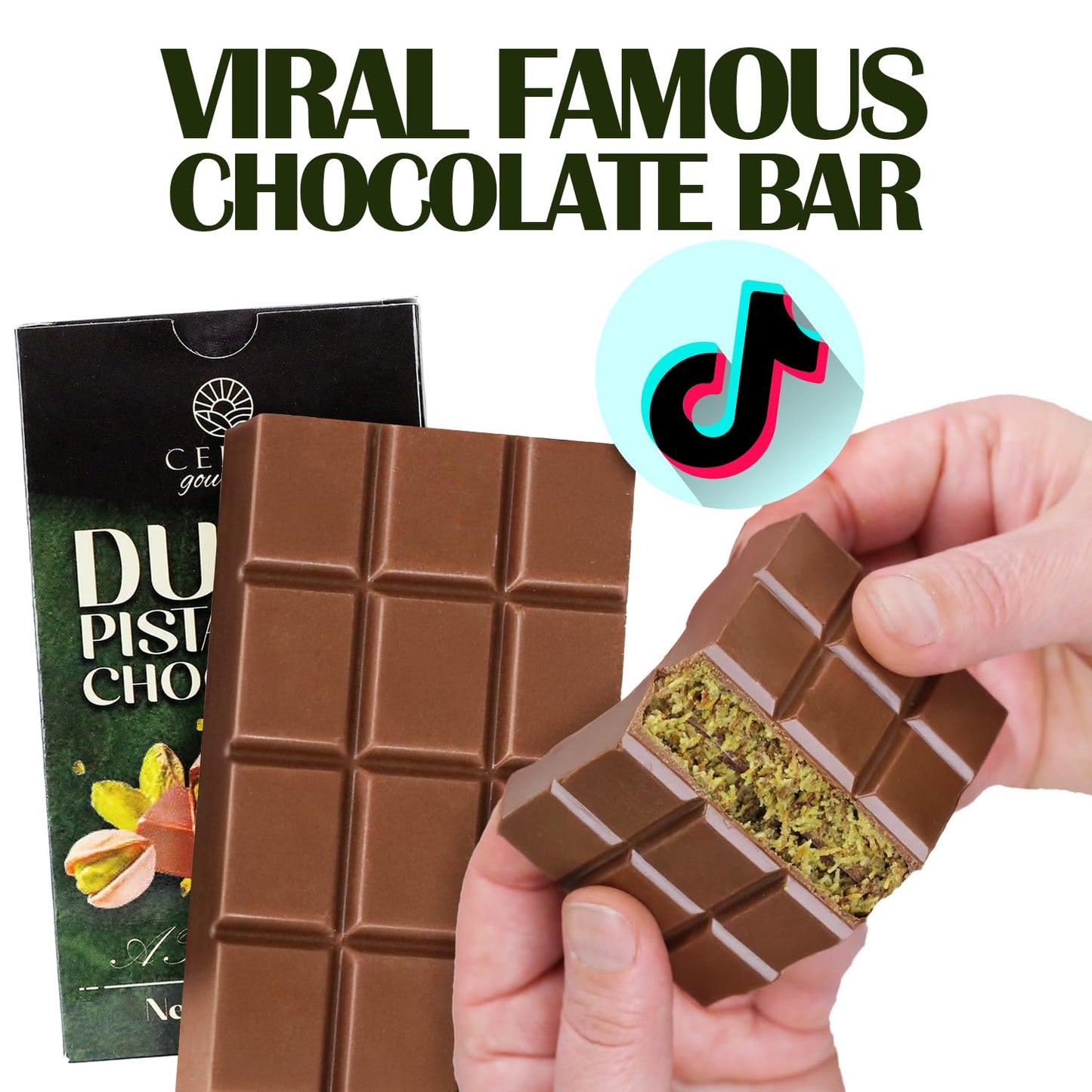 Ceres Gourmet Dubai Pistachio Chocolate Bar – Knafeh-Inspired Milk Chocolate, 2.3 oz (65 g), Mini Size, Crunchy Kataifi & Pistachio-Filled