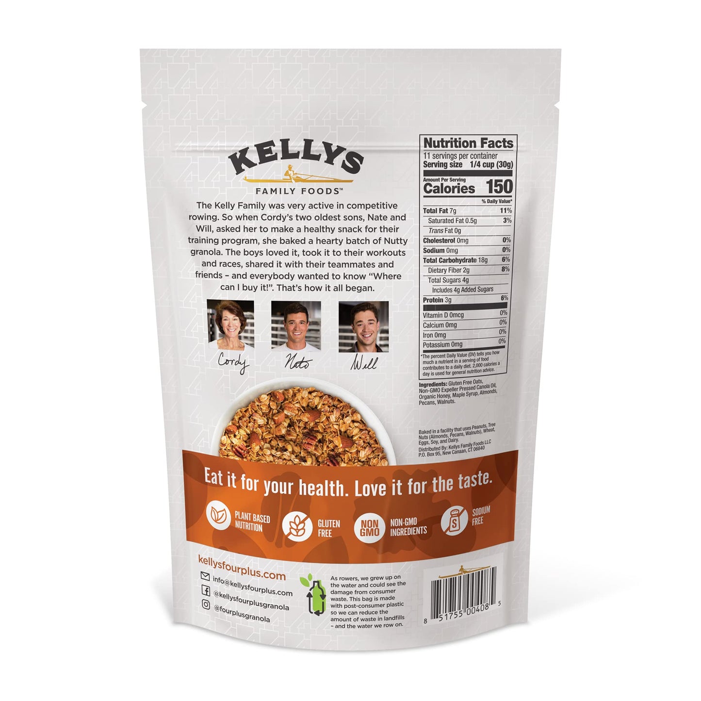 Kellys Four Plus Granola Nutty Cereal, Non-GMO, Low Sugar, Gluten Free, 12oz, Pack of 6
