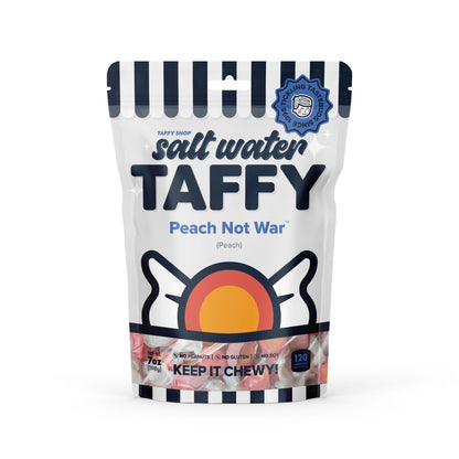 Taffy Shop Peach Not War, Peach Salt Water Taffy - Gourmet Soft Chewy Candy, Bulk Sweet Snack, Fresh Gift & Gluten-Free, 140 Ind
