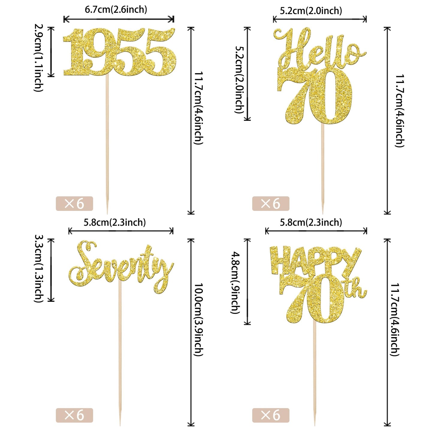 24 Pcs Happy 70Th Birthday Cupcake Toppers Glitter Hello 70 Cupcake Picks Seventy Since 1953 Cupcake Decorations For 70Th Birthd