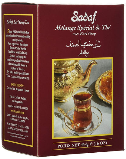 Sadaf Earl Grey Tea Loose Leaf Box 16 oz - Special Blend Earl Grey Ceylon Black Tea - Product harvested in Sri Lanka