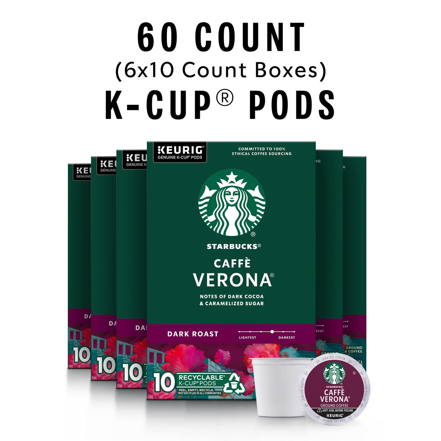 Starbucks K-Cup Coffee Pods, Dark Roast, Caffè Verona, 60 Pods Total, 10 Count per Box