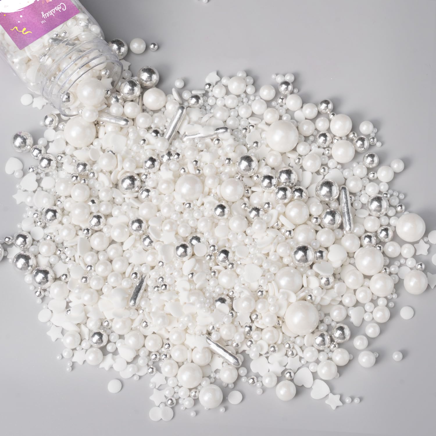 White Wedding Sprinkles for Cake Decorating 4.23ounce - Sugar Mix Contains White & Silver Pearl Sprinkles for Cupcake Toppers, I