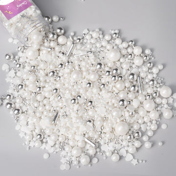 White Wedding Sprinkles for Cake Decorating 4.23ounce - Sugar Mix Contains White & Silver Pearl Sprinkles for Cupcake Toppers, I