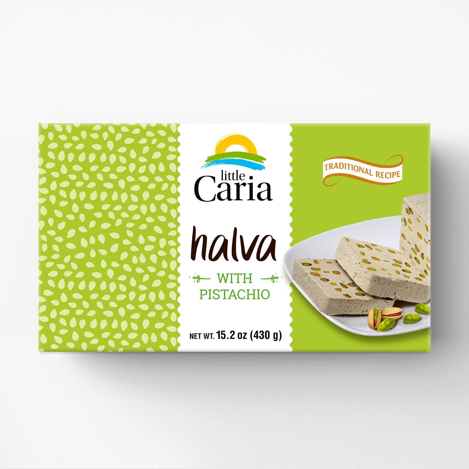 Little Caria Traditional Halva with Pistachio, Vegan, Gluten-free, 15.2 Ounce