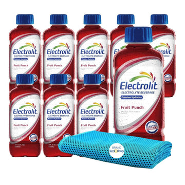 Electrolit Fruit Punch Hydration Drink With Electrolytes 21 fl oz Plastic Bottles 9 Pack + 1 Microfiber Cooling Towel by KOOL8SH