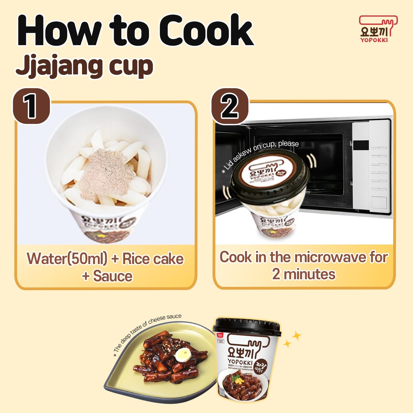Yopokki Instant Tteokbokki Cup (Jjajang, Cup Of 2) Korean Street Food With Jjajang Flavored Sauce Topokki Rice Cake - Quick & Ea