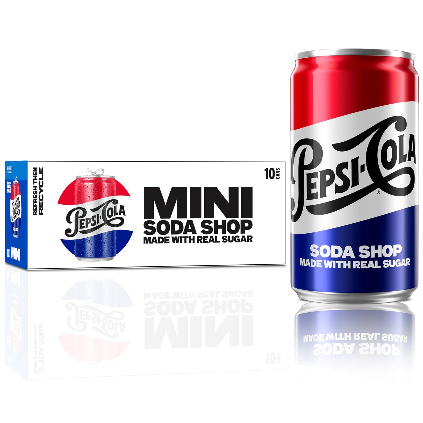 Pepsi Real Sugar Soda Mini Cans, 7.5Oz Mini Cans, (10 Pack) (Packaging May Vary)