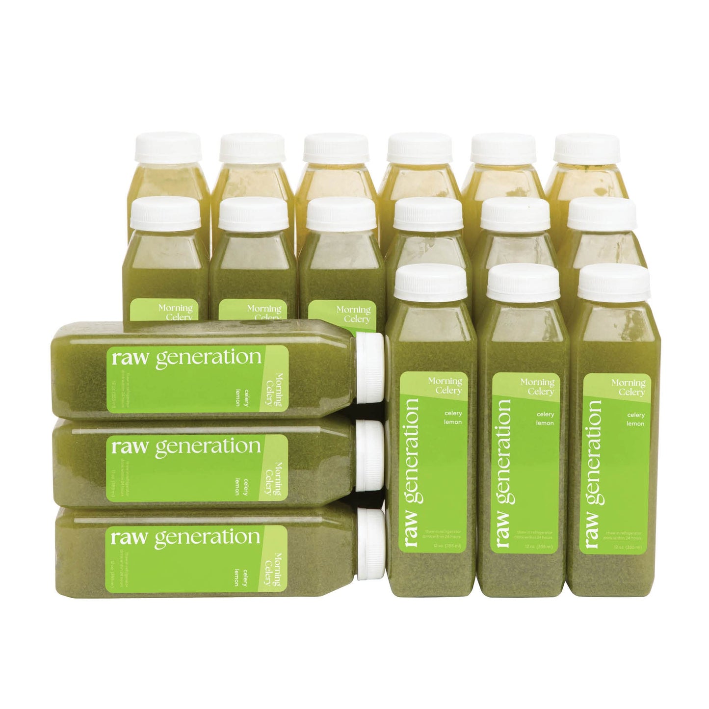 Raw Generation Cold-Pressed Celery Juice with Lemon - 12 Fl Oz (Pack of 18) - Daily Health Drink for Gut Health & Energy Boost