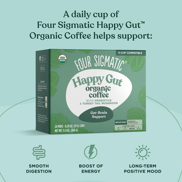 Four Sigmatic Happy Gut Organic Coffee Pods | Medium Roast Probiotic K Cups With Chaga And Turkey Tail | Immune Boosting, Probio