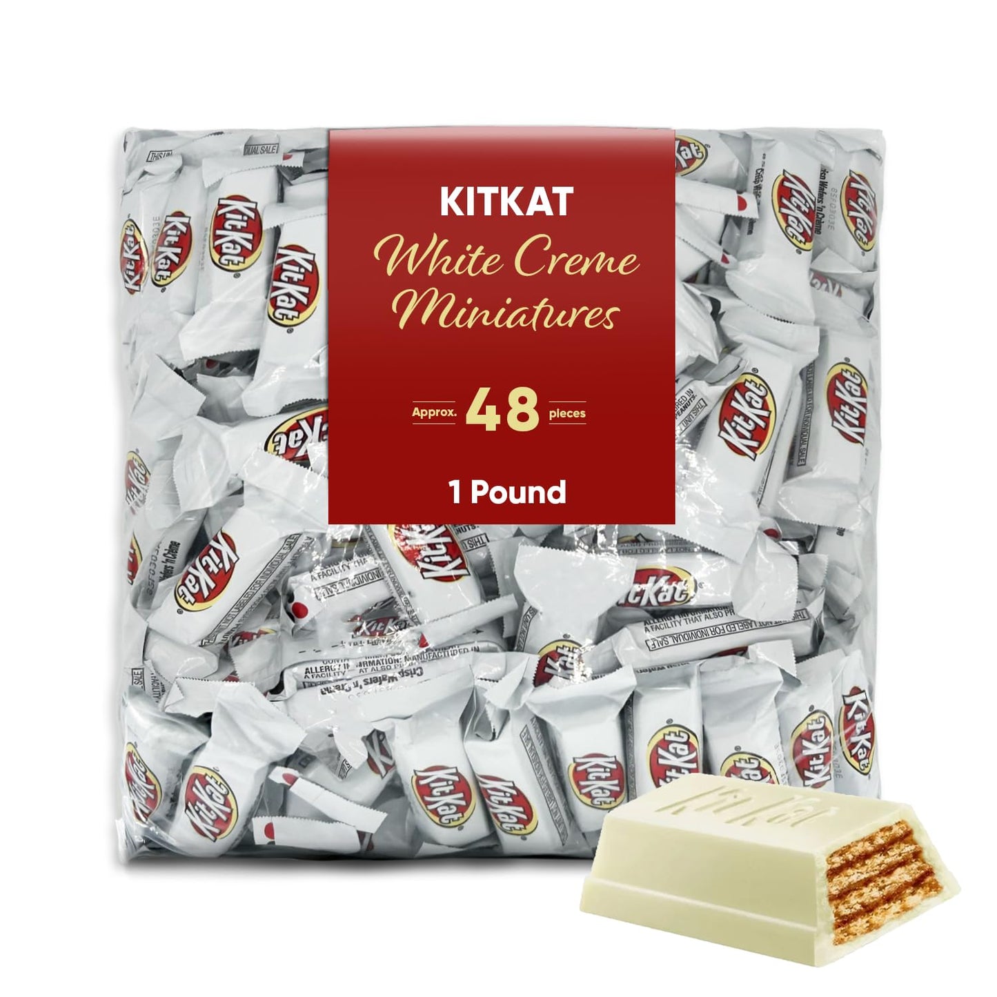 White Cream Crisp Wafers Bars Snack Size 1 Pound approx 48 pieces - White Creme and Wafer Candy Bars Individually Wrapped - Perf