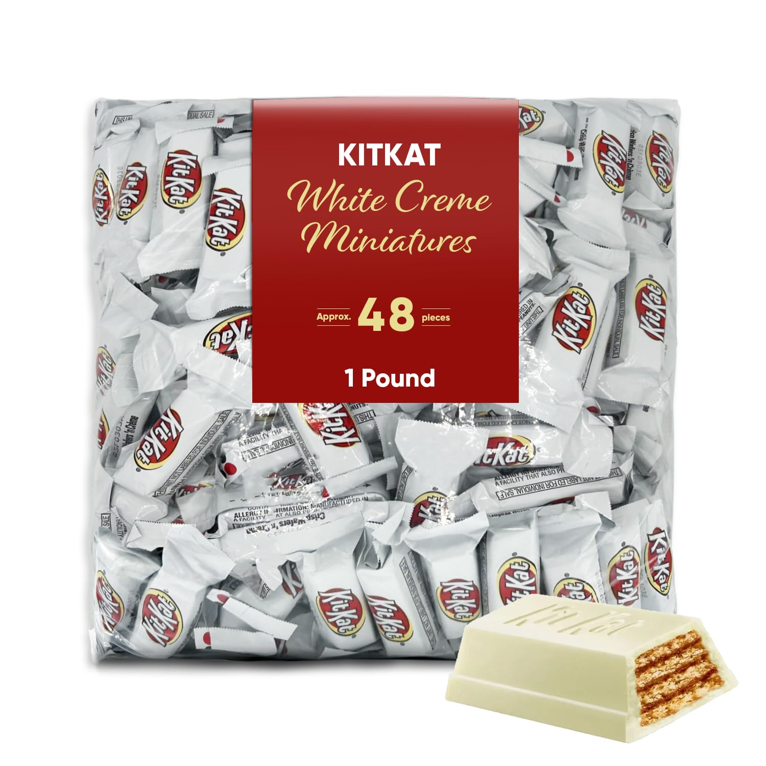 White Cream Crisp Wafers Bars Snack Size 1 Pound approx 48 pieces - White Creme and Wafer Candy Bars Individually Wrapped - Perf