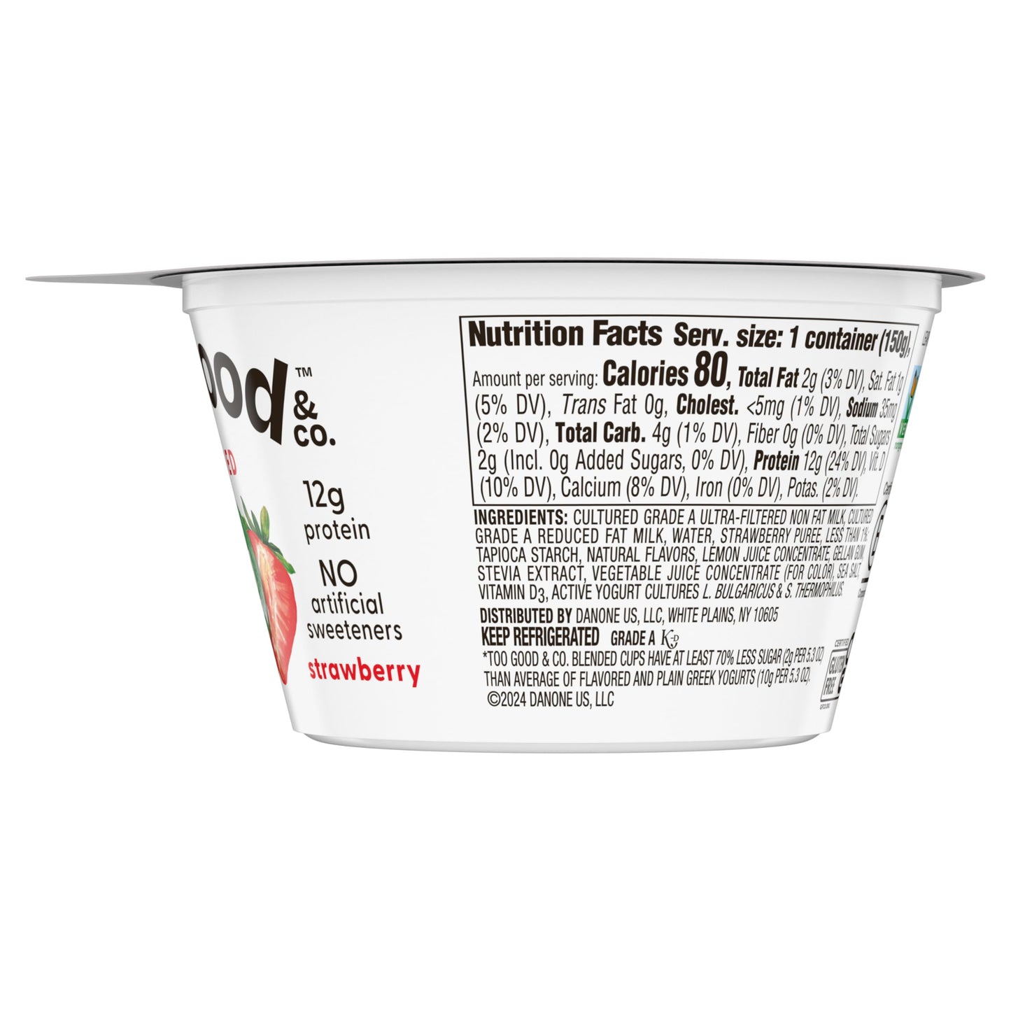 Too Good & Co. Strawberry Yogurt-Cultured Ultra-Filtered Low Fat Milk Product, Creamy and Delicious Low Fat Yogurt Product Snack