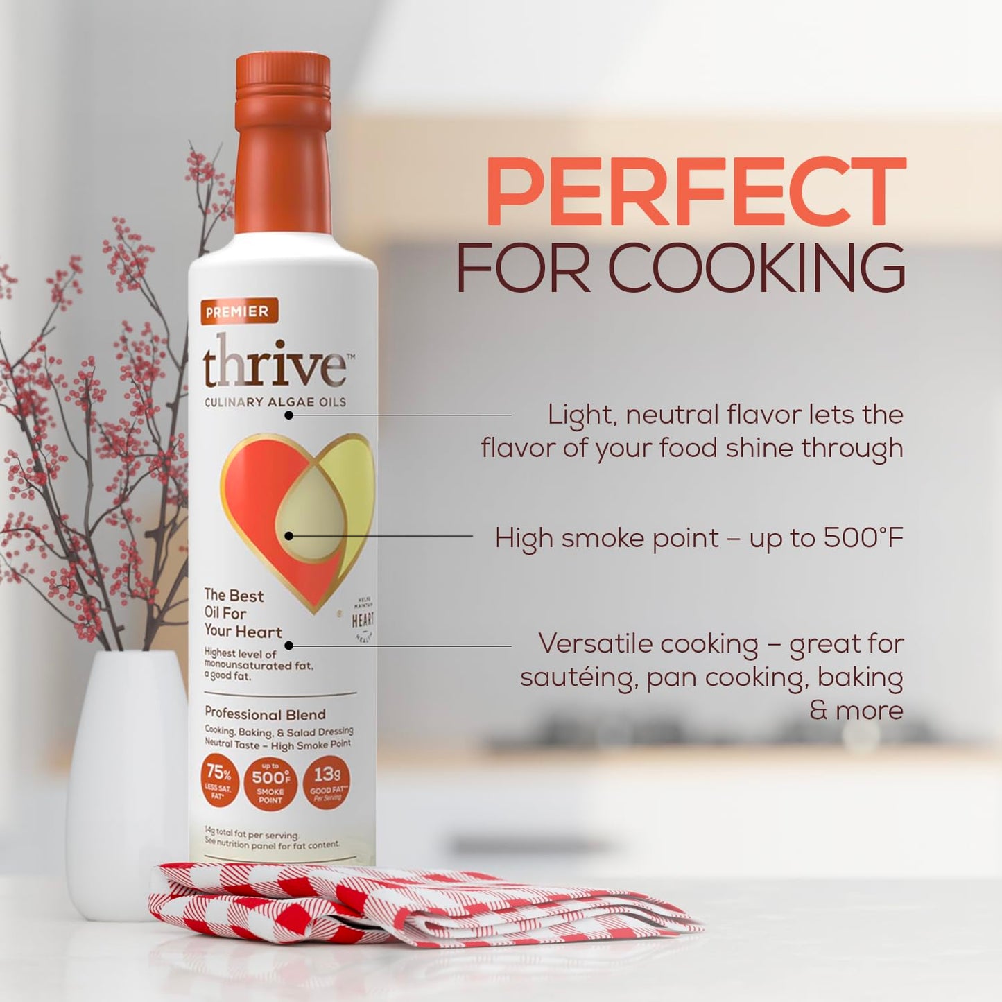 Thrive Cooking Oil - Premier Algae Oil Culinary Blend  Heart and Health-Conscious Oil  Rich in Omega-9 Monounsaturated Fat (90%)  Very Low Omega-6  16.9 fl oz  1 Pack