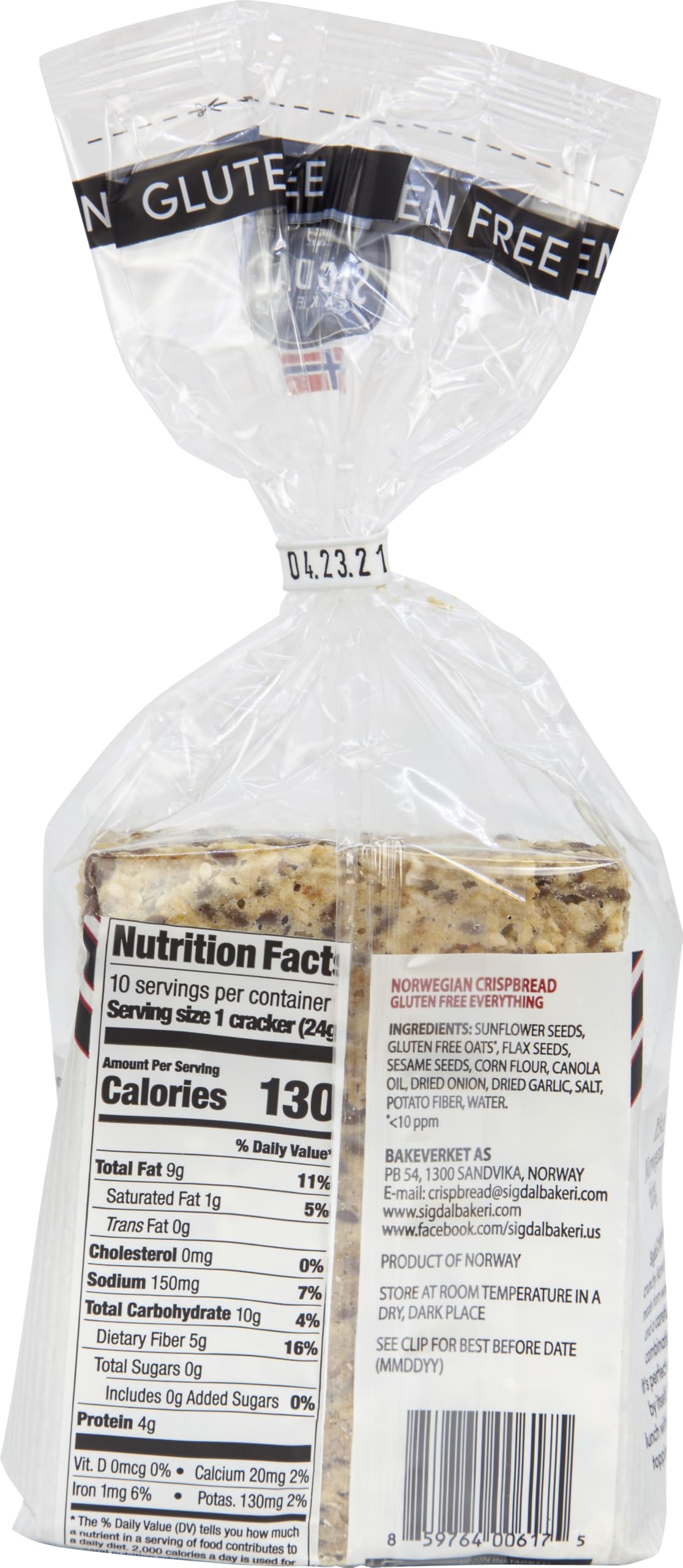 Sigdal Gluten Free Everything Norwegian Crispbread, Vegan, Non-GMO, High Fiber, Low Carb, 8.29 oz (Pack of 4)