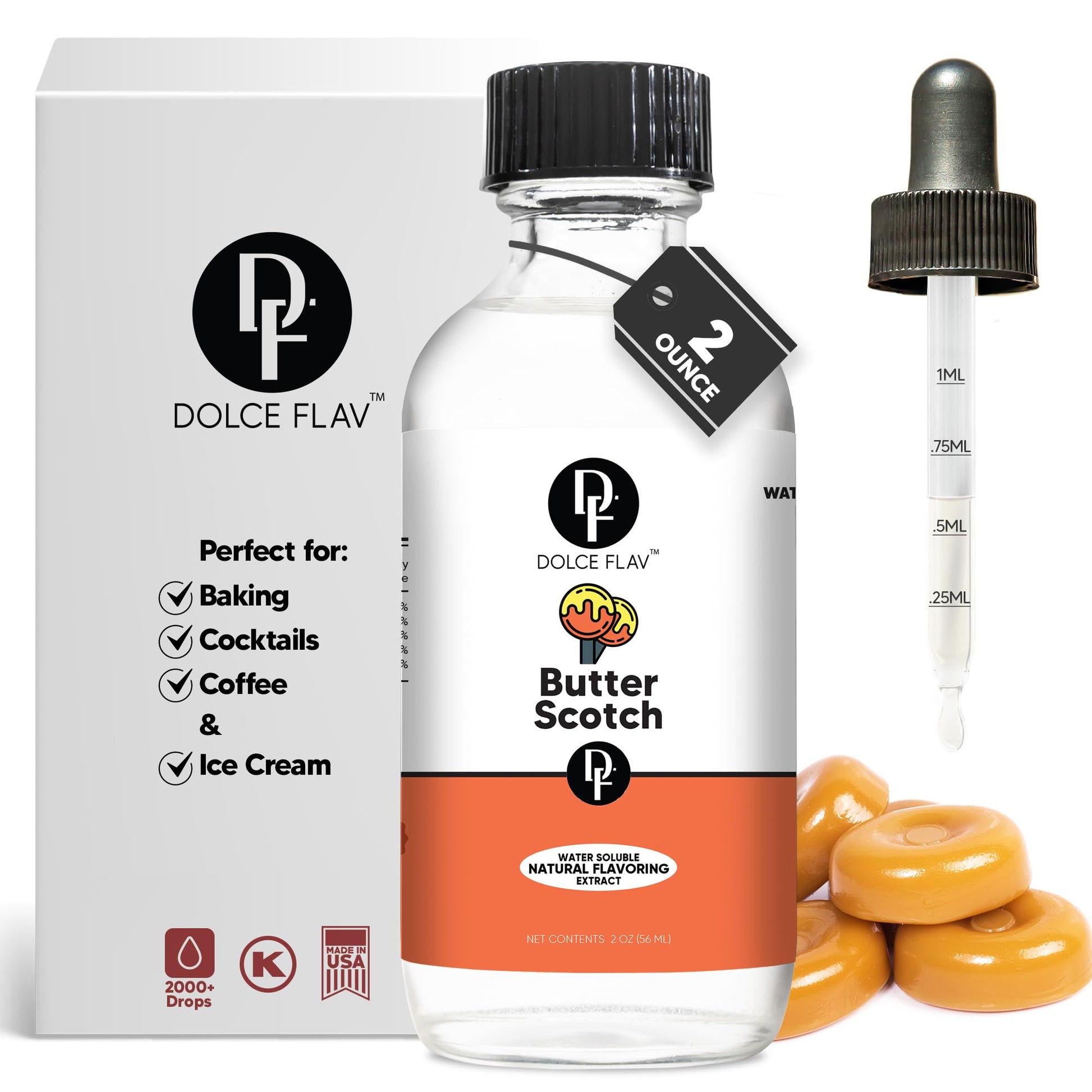 Dolce Flav Butterscotch Extract - Sugar-Free, Concentrated Flavoring for Baking & Beverages - 2 Oz.