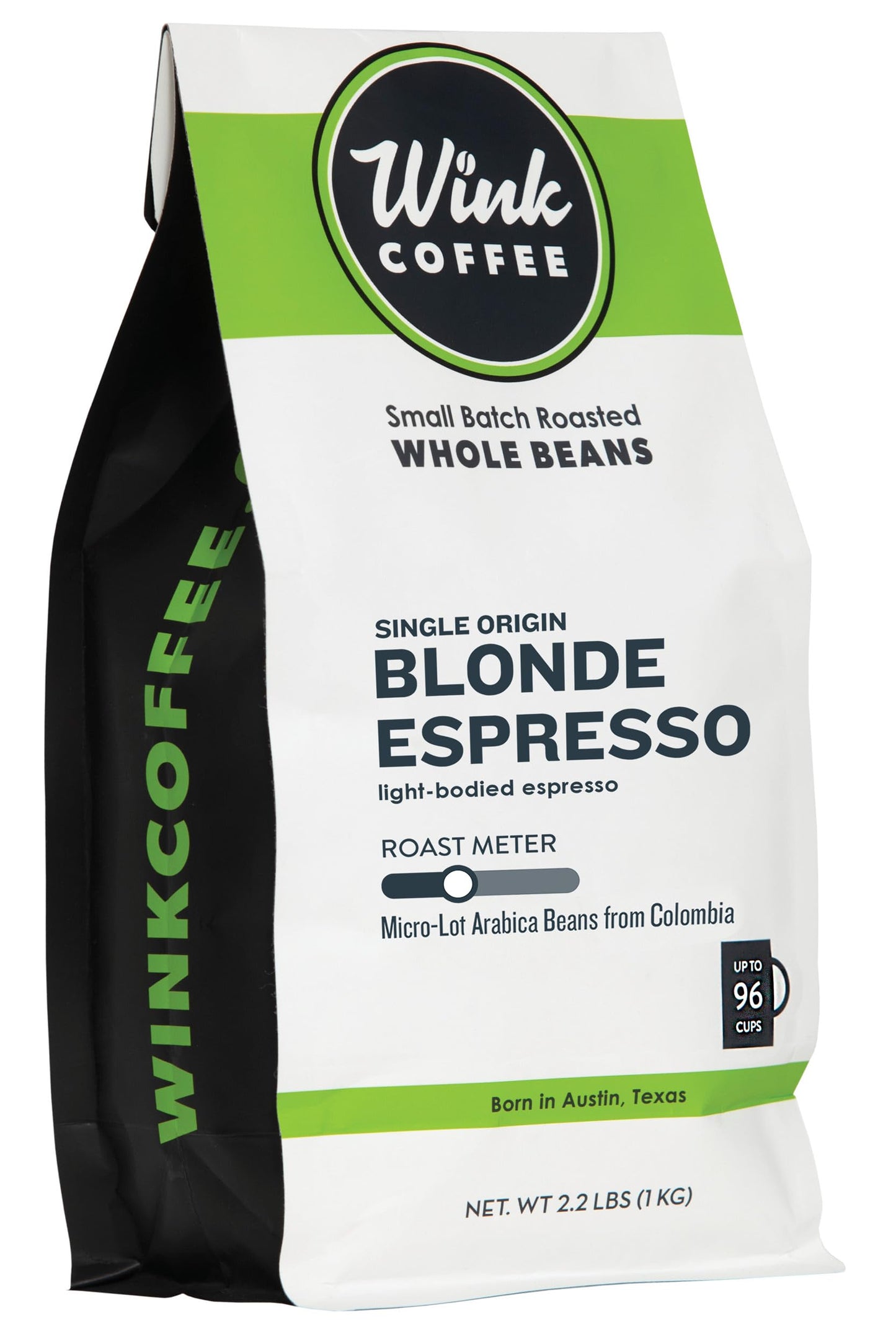 Wink Coffee Blonde Espresso  Whole Bean Coffee  100% Arabica  Large 2.2 Pound Bag  Colombian Single Origin  Smooth  Light  and Complex  Sustainably Sourced