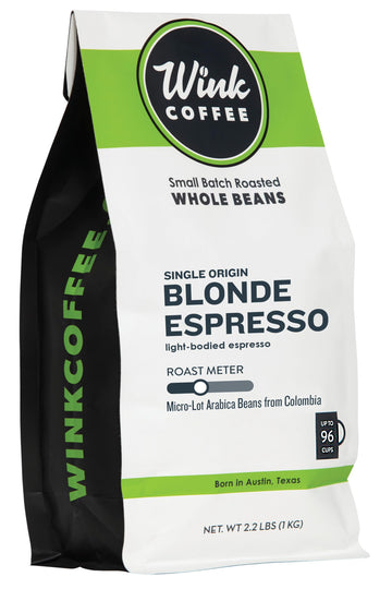 Wink Coffee Blonde Espresso  Whole Bean Coffee  100% Arabica  Large 2.2 Pound Bag  Colombian Single Origin  Smooth  Light  and Complex  Sustainably Sourced