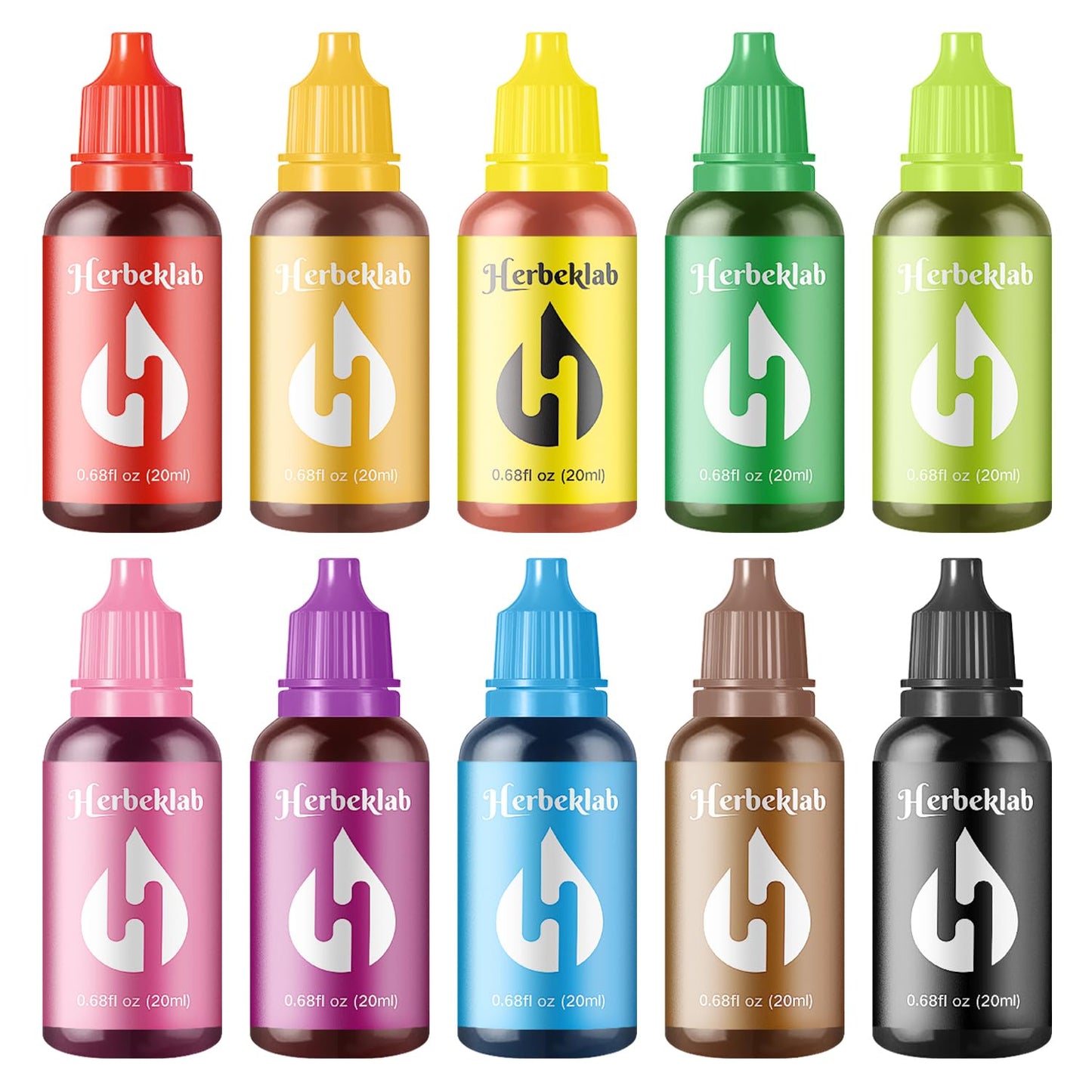 Herbeklab Food Coloring Liquid Food Dye Water Based Food Color 10 Colors x 20 ml Liquid Food Coloring Set Concentrated Slime Dye