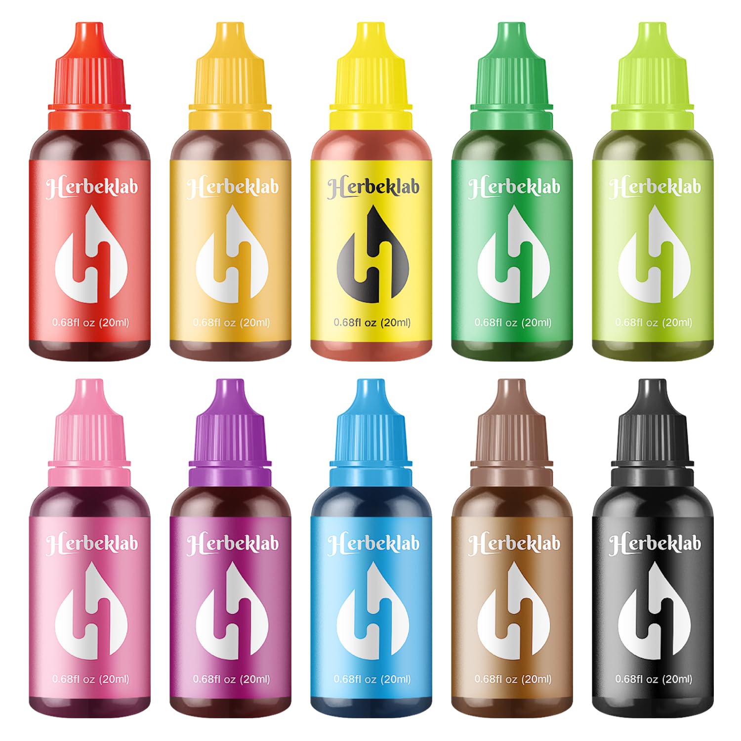 Herbeklab Food Coloring Liquid Food Dye Water Based Food Color 10 Colors x 20 ml Liquid Food Coloring Set Concentrated Slime Dye