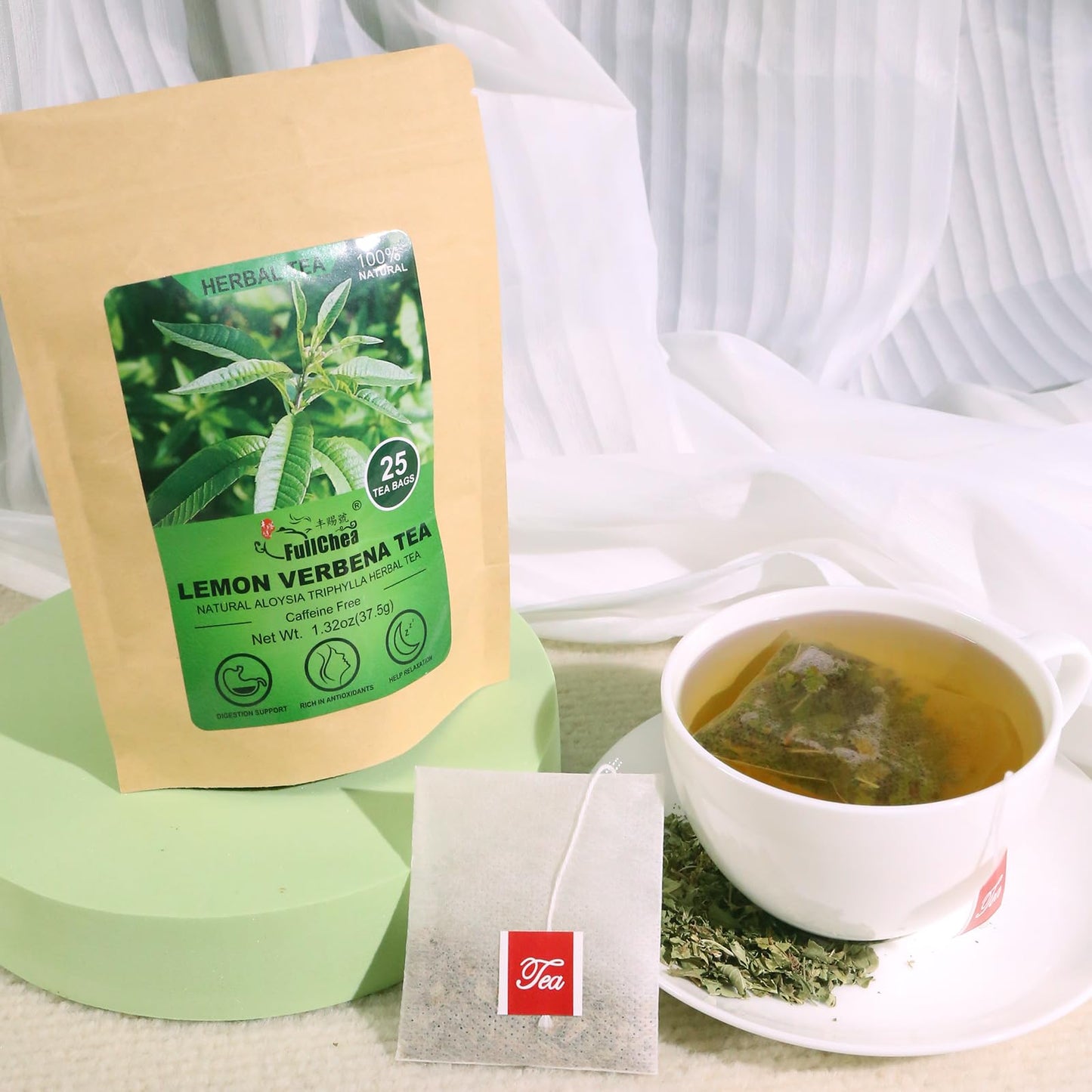 FullChea Lemon Verbena Tea - Premium Caffeine-Free Herbal Tea, 25 Count
