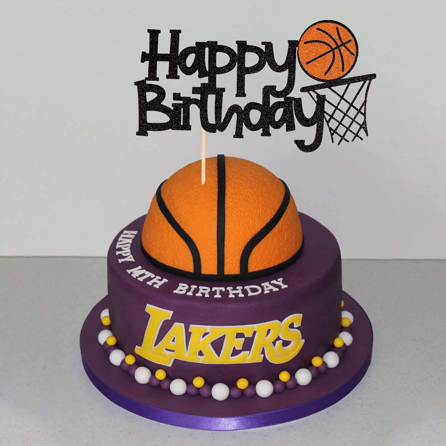 1 Pcs Basketball Happy Birthday Cake Topper Assembled Glitter Basketball Theme Baby Shower Men Boys Birthday Party Cake Pick Dec