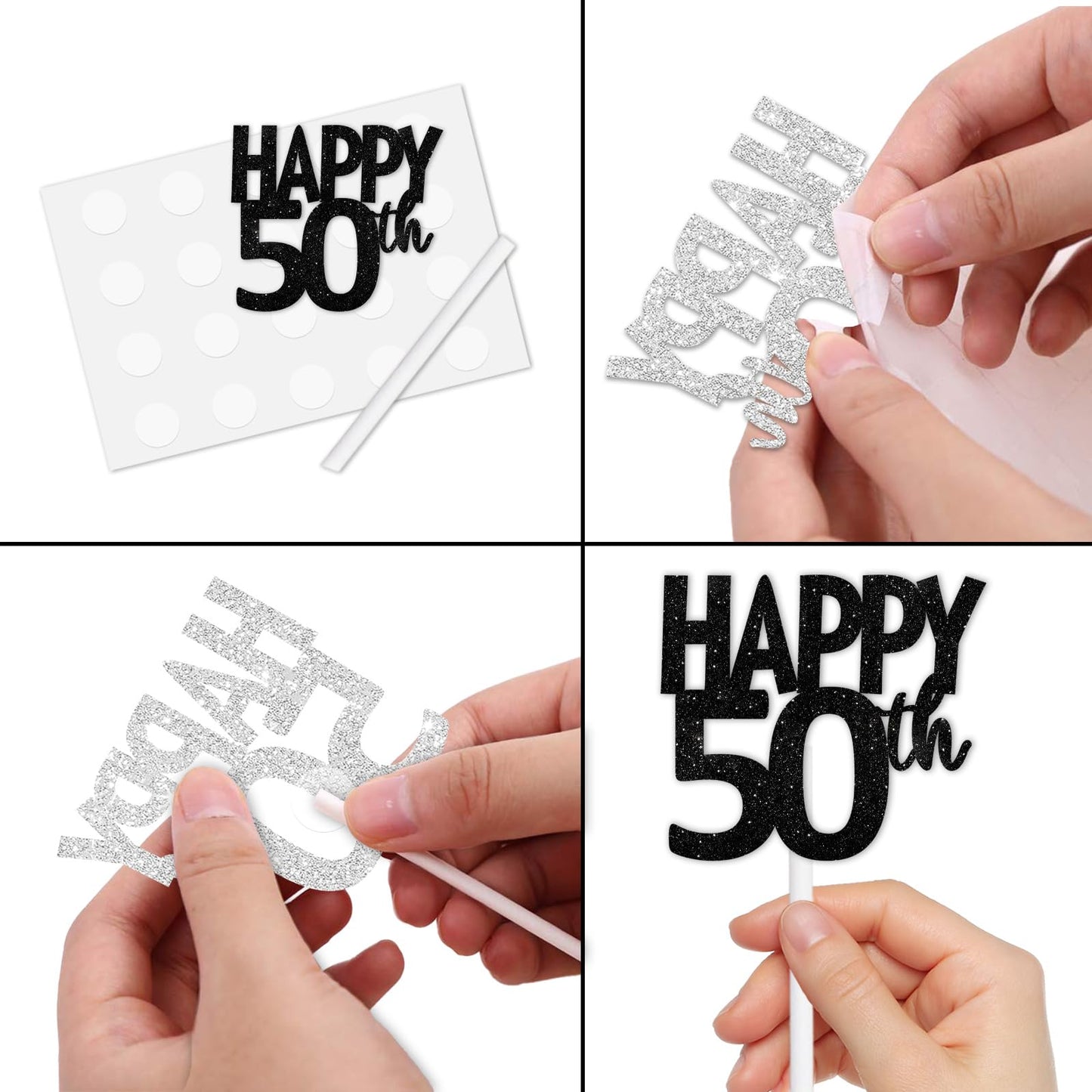 18Pcs Black Glitter Happy 50Th Dessert Cupcake Topper Pick For Funny Legend Since 1998 Theme Decor Supplies Men Women Happy 50 B