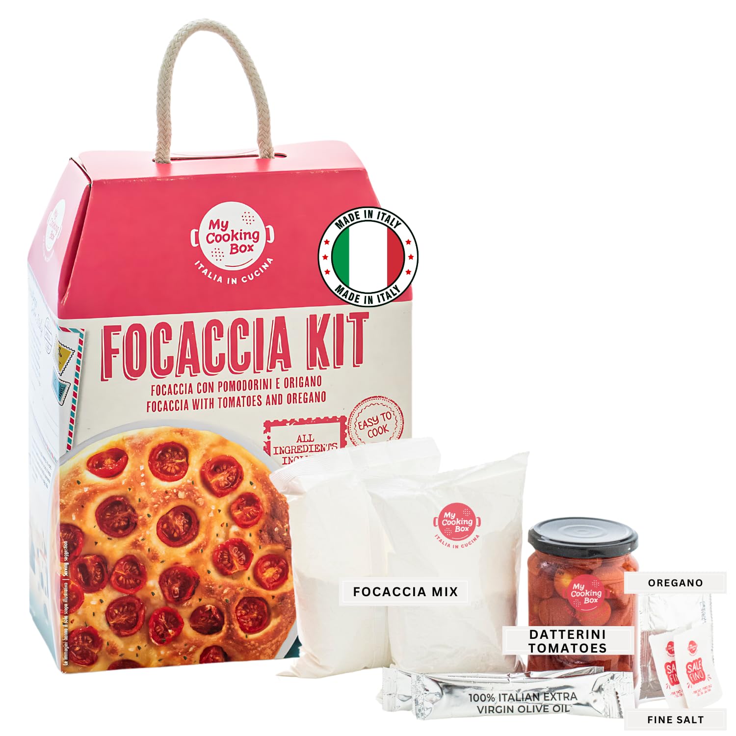 My Cooking Box Focaccia Mix Kit, Focaccia with Tomatoes, Foccacia Barese, Gourmet Dinner Kit Recipe, Product of Italy, All the I