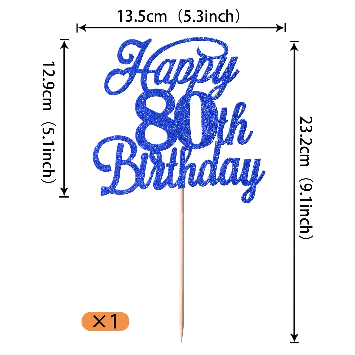 Rssta i 80th Birthday Cake Topper, Glitter Design, Deep Blue, Paper Material, Model XM224-Deep Blue