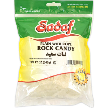 Sadaf Rock Candy Plain With Rope - Rock Candy String For Tea And Beverages - Food Flavoring Candy Rocks - Classic Sweet Delight - 12 Oz Resealable Bag