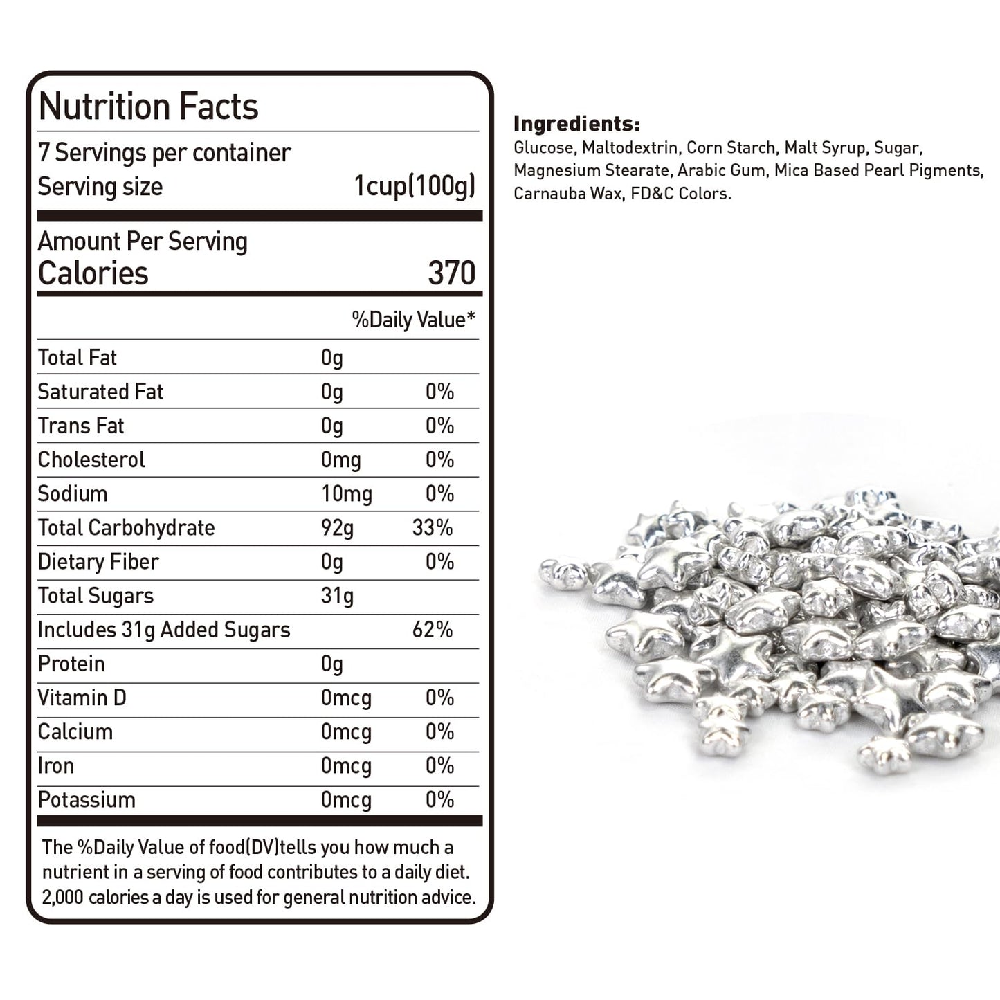 Dazzjoy Edible Silver Star Sugar Sprinkles, 4.23Oz, Mix Size, Candy Star Sprinkles For Cake Decorations And Cupcake Toppers, Ice