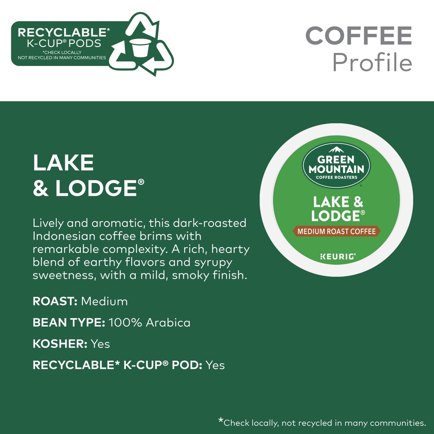 Green Mountain Coffee Roasters Lake And Lodge Blend Keurig Single-Serve K-Cup Pods, Medium Roast Coffee, 96 Count (4 Packs Of 24)