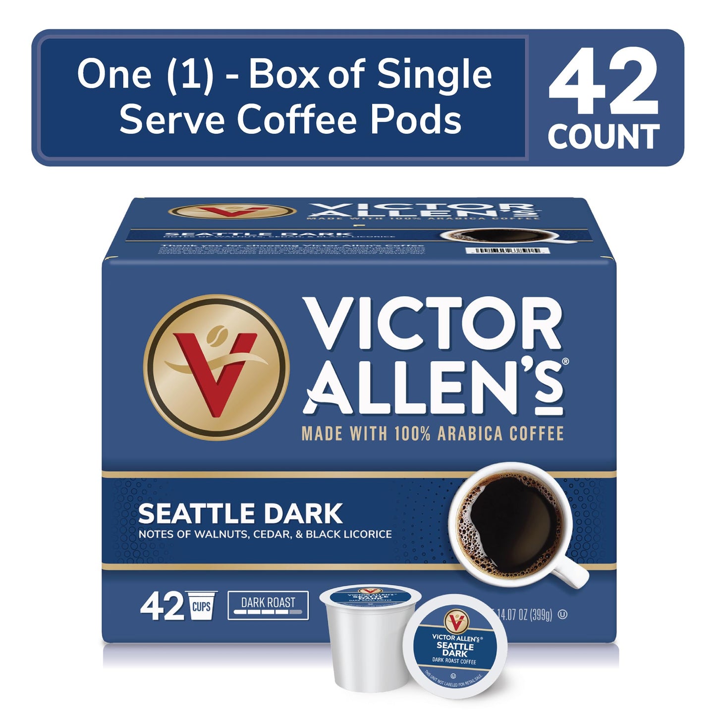 Victor Allens Coffee Seattle Dark Roast Coffee Pods, 42 Count, Brown, Single Serve for Keurig K-Cup malt-inspired